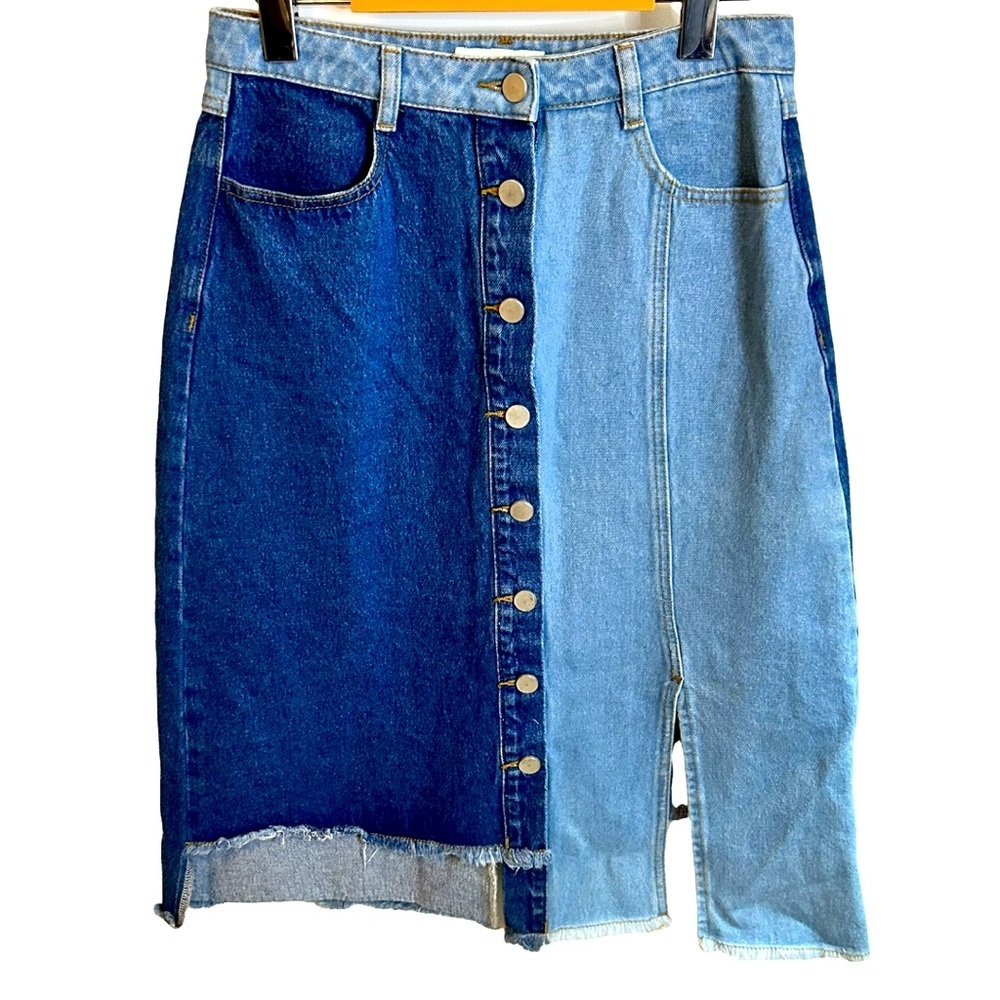 I’m One | Color block Button Down Denim Skirt | Western | Size M